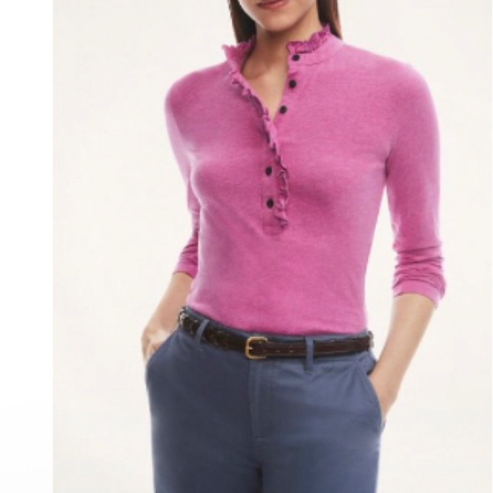 Brooks Brothers Pink ruffled Henley L NWT